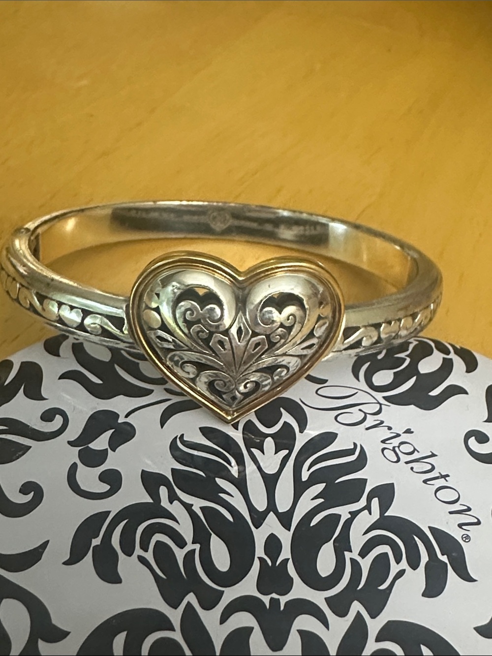 Brighton Two-Tone Silver and Gold Heart Cuff Bracelet